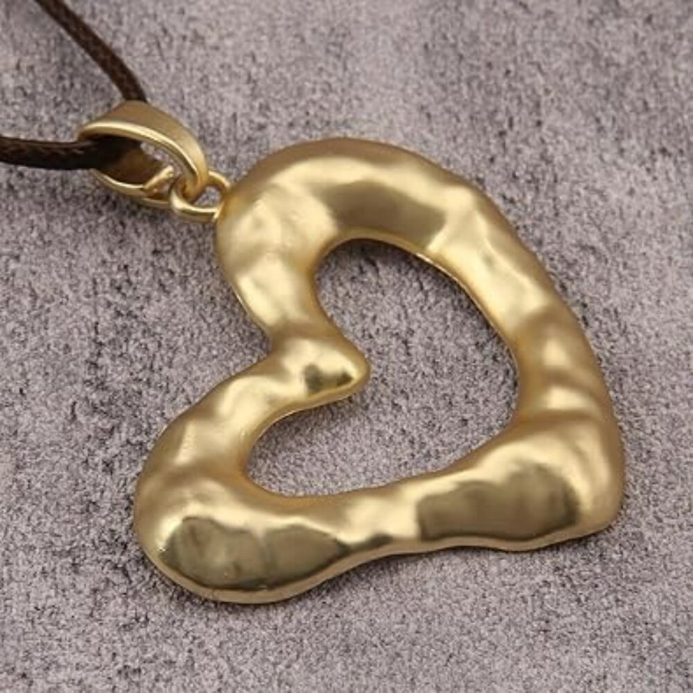 Boho Chunky Heart Necklace Pendant Necklace‎ Statement Gold Choker Fashion